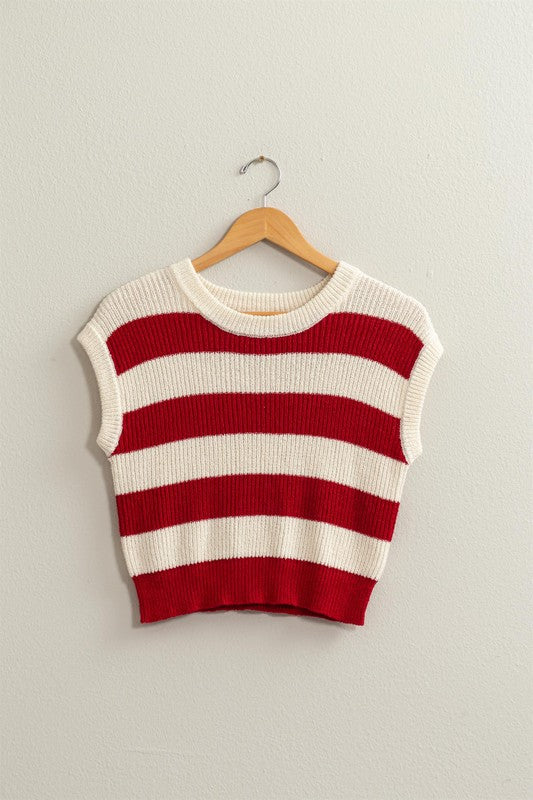 Liv Red/Cream Striped Knit Top- RTS