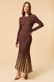 Brown Long Sleeve Maxi Dress