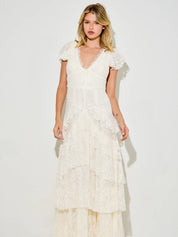 White Lace Ruffle Maxi Dress