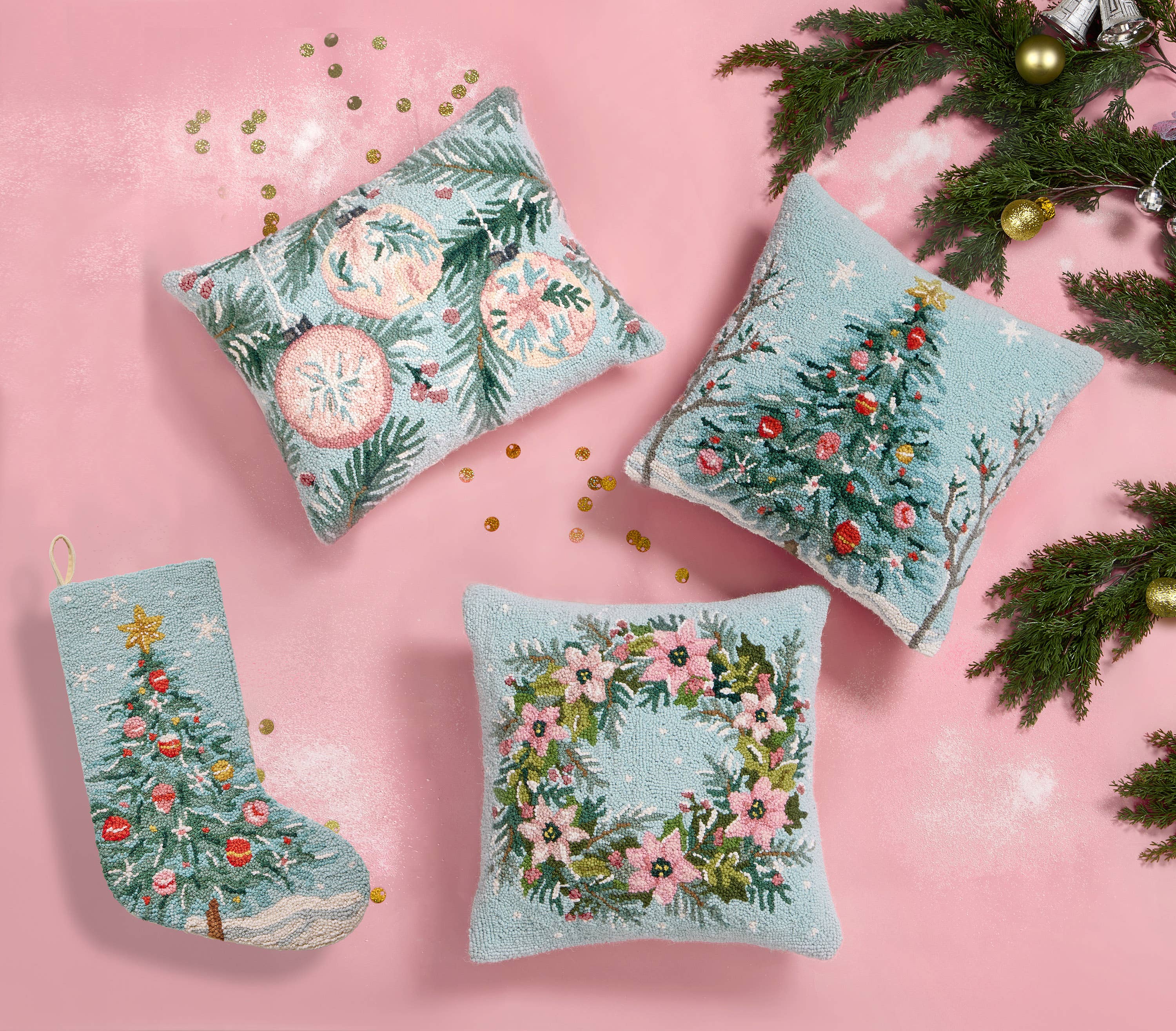 Light Blue Holiday Christmas Tree Hook Pillow