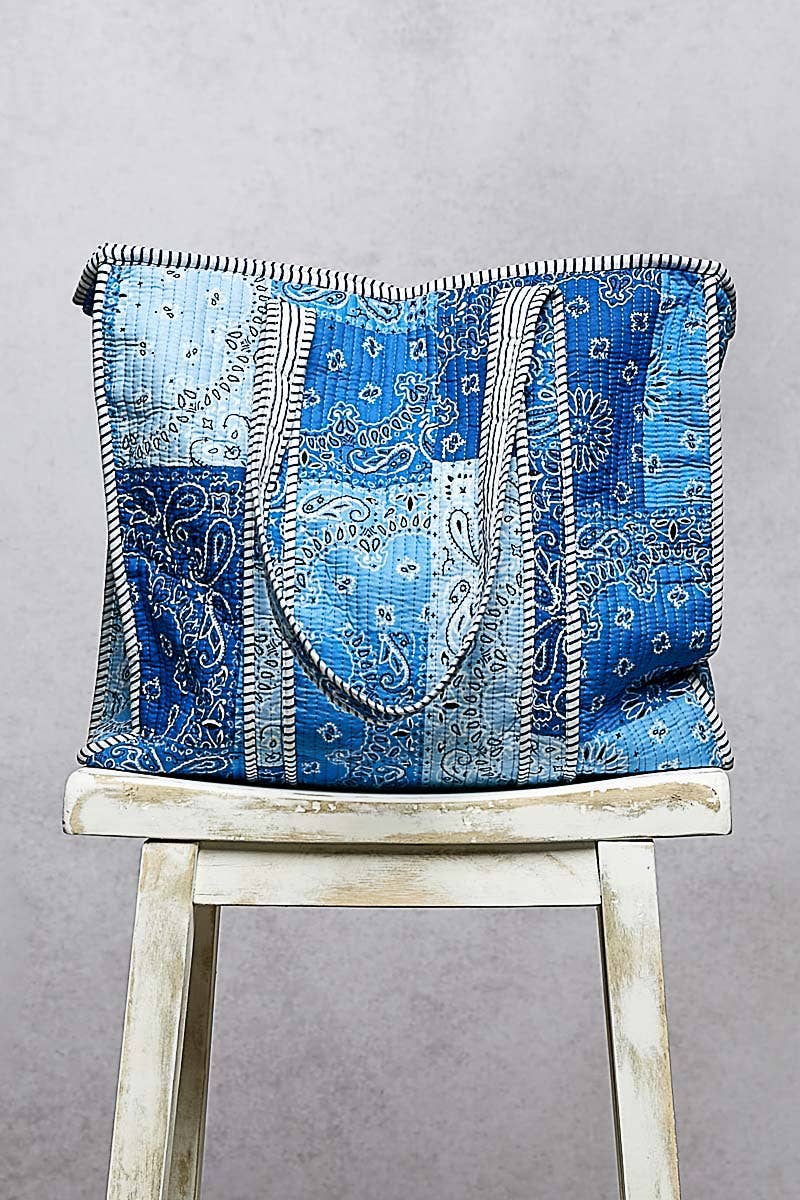 Blue Quilted Tote Bag