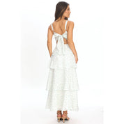 White & Green Floral Tiered Maxi Dress