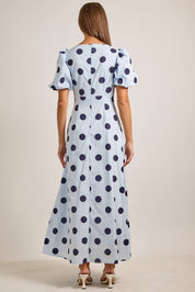 Deep V-neck Maxi Dress With Bubble Sleeves
