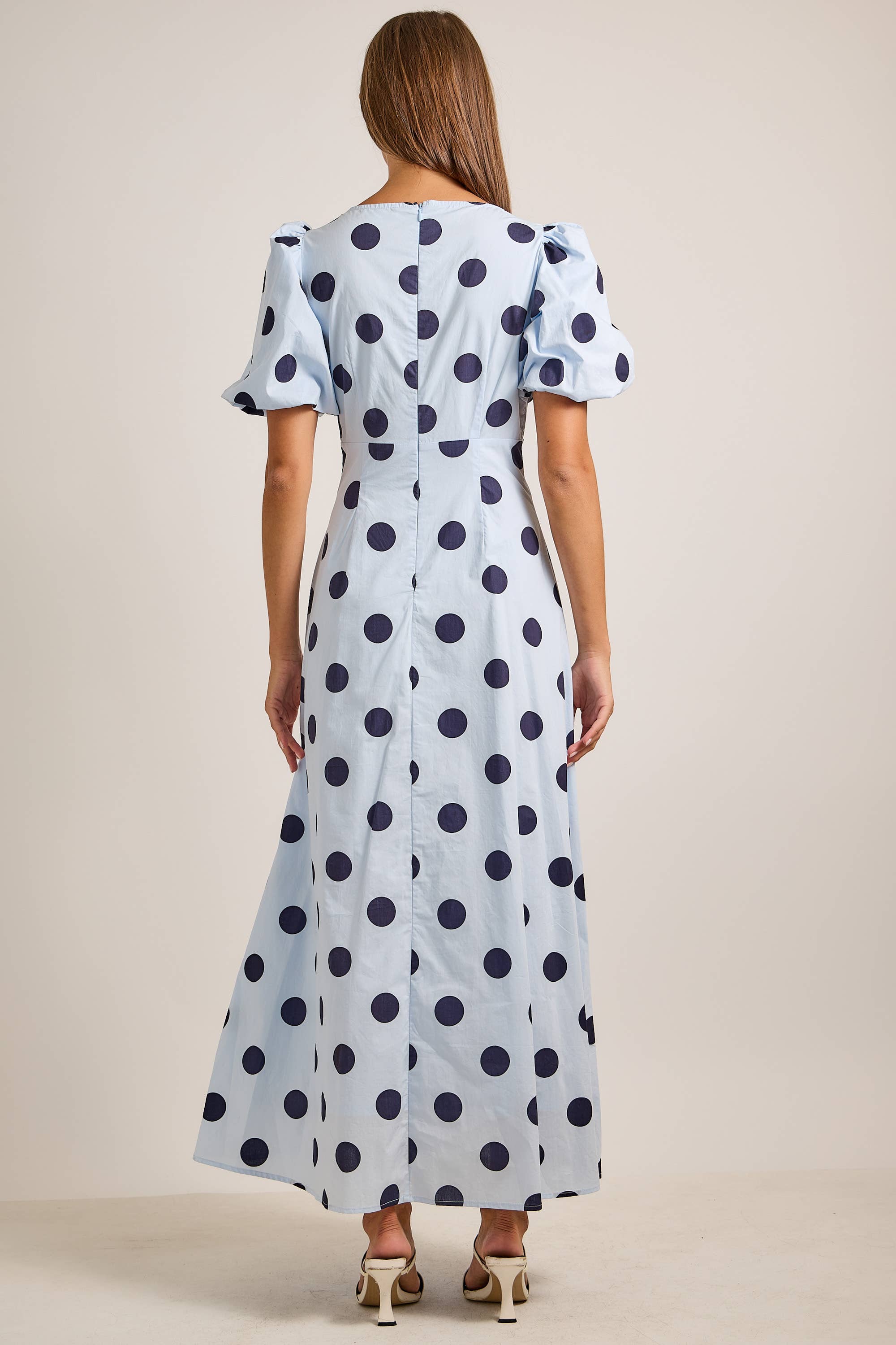 Deep V-neck Maxi Dress With Bubble Sleeves