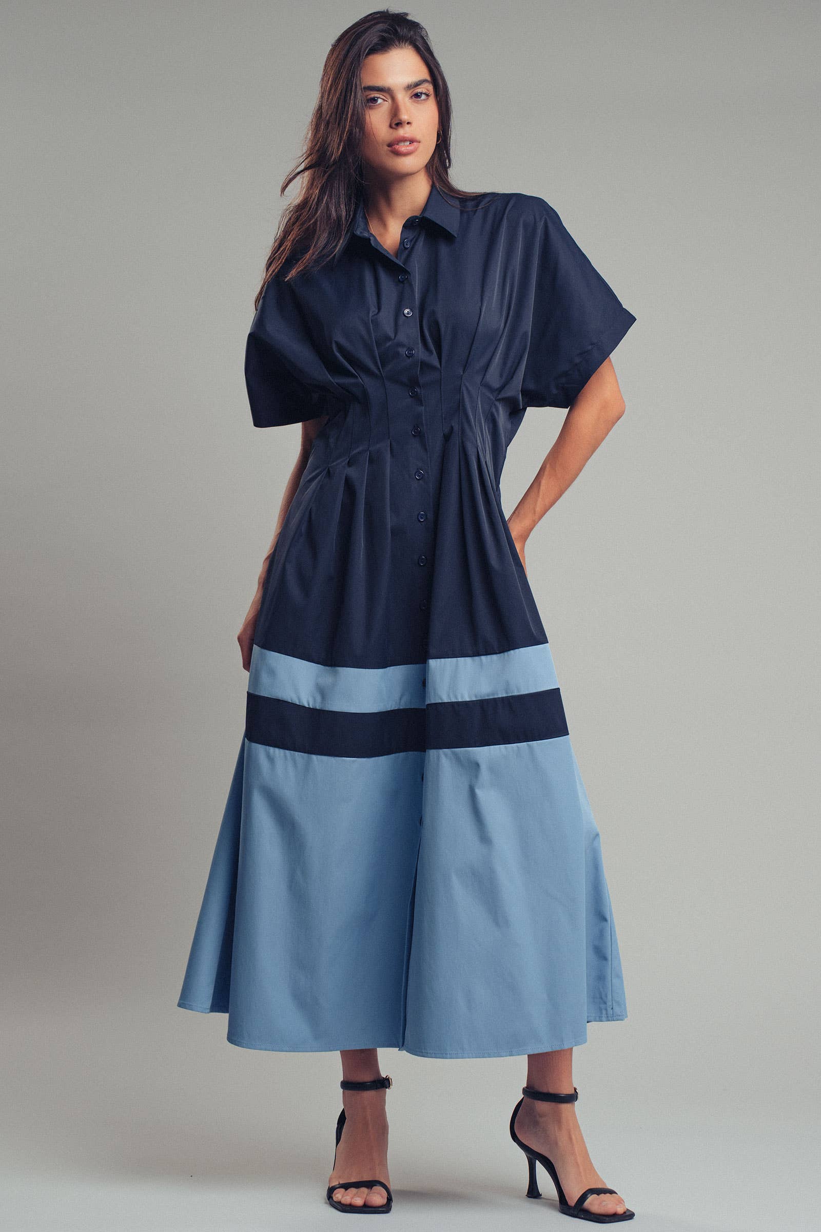 Navy Colorblock Midi Dress