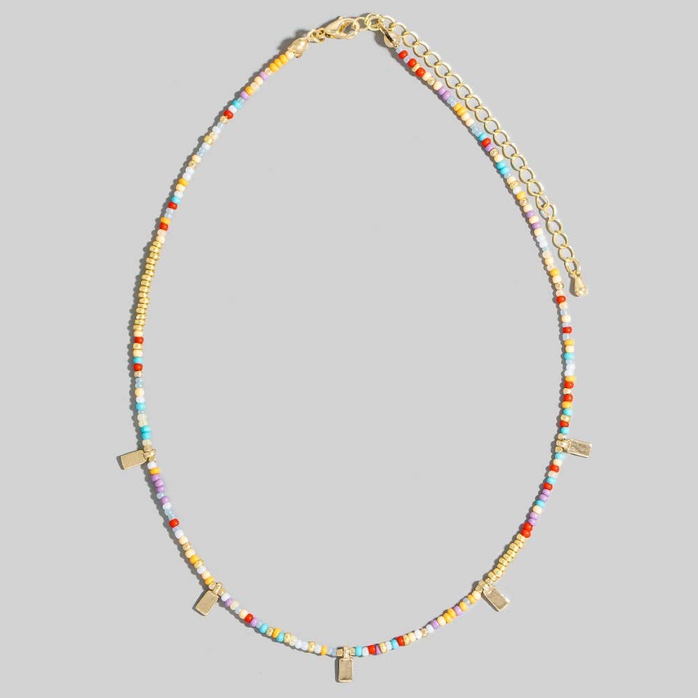 Rectangle Station Charms Seed Beaded Necklace