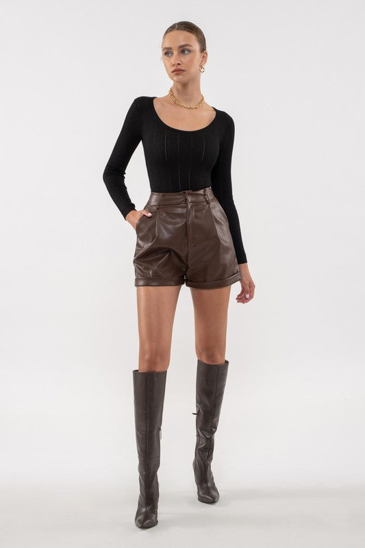 Bri Brown Leather Shorts - RTS