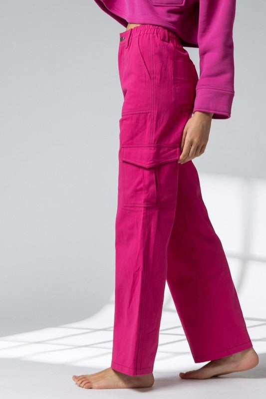 Fuchsia Contrasting Cargo Pants