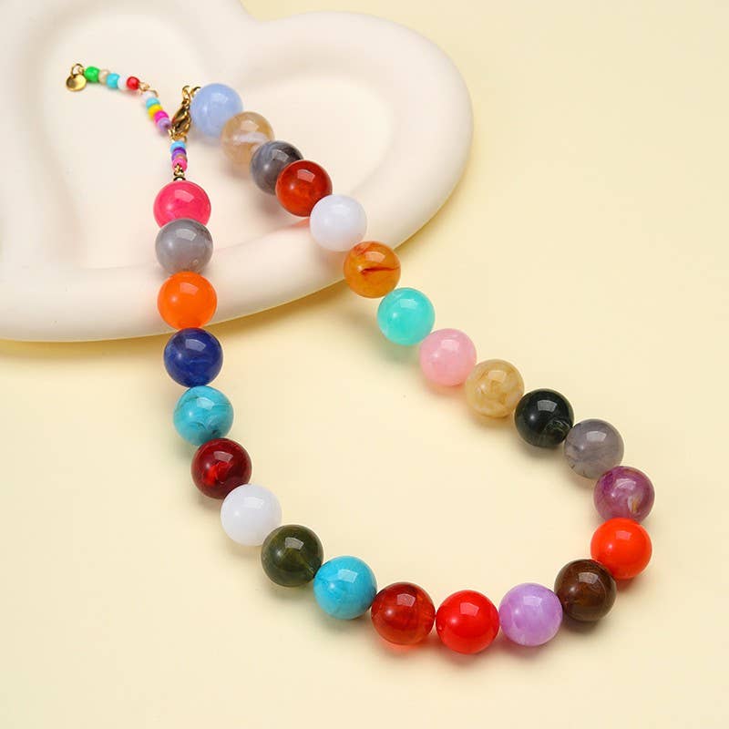 Multicolor Marbled Bead Necklace