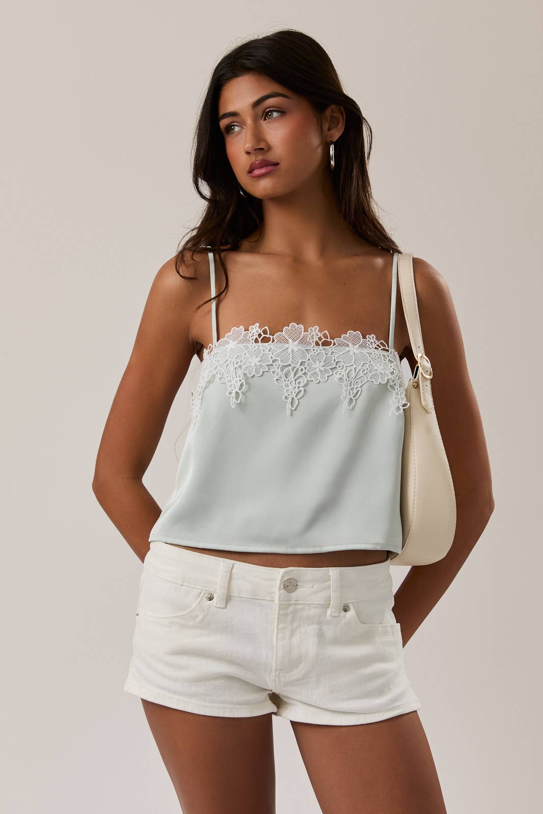 Mint Lace Satin Crop Top