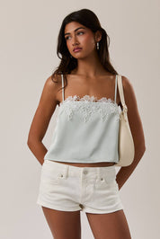 Mint Lace Satin Crop Top
