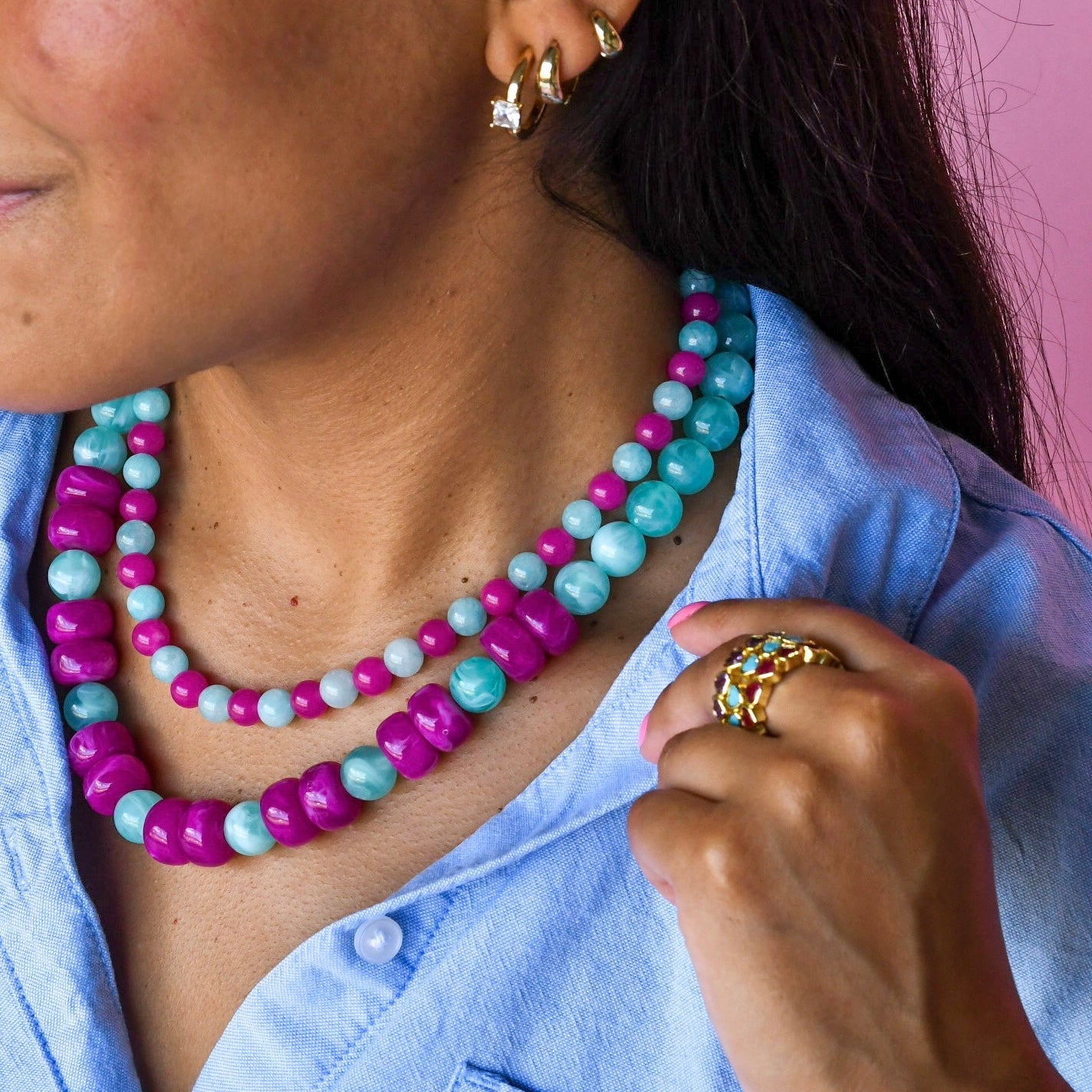 Mint & Pink Beaded Necklace
