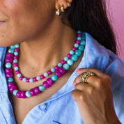Mint & Pink Beaded Necklace