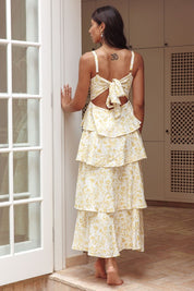 Yellow & White Floral Tie Back Maxi Dress