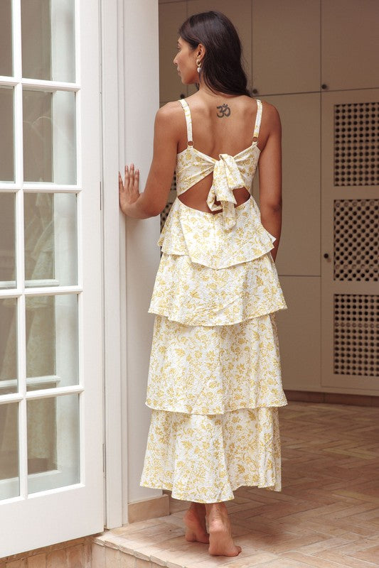 Yellow & White Floral Tie Back Maxi Dress