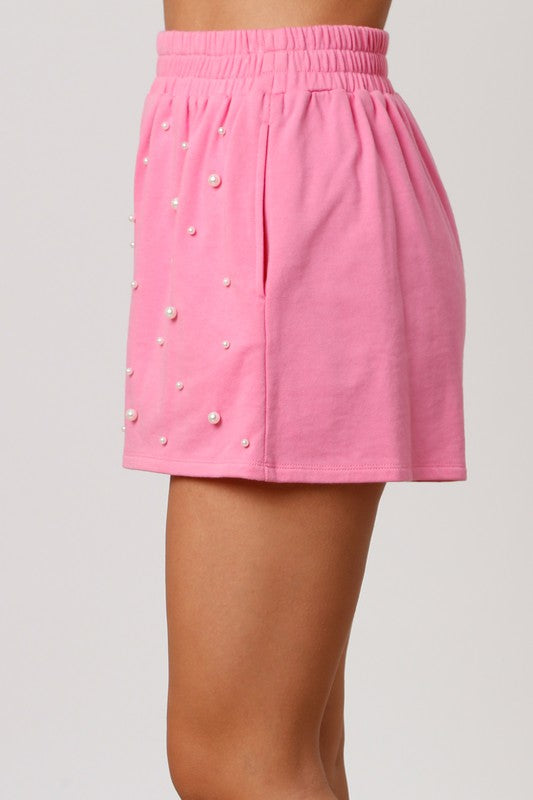 Terry Shorts With Allover Pearls
