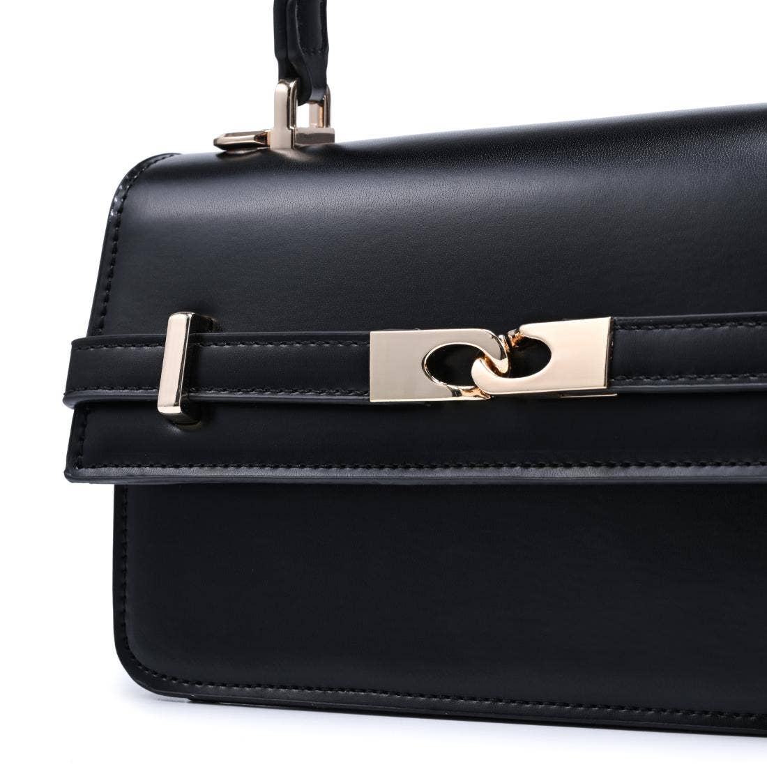 Black Belted Top Handle Crossbody
