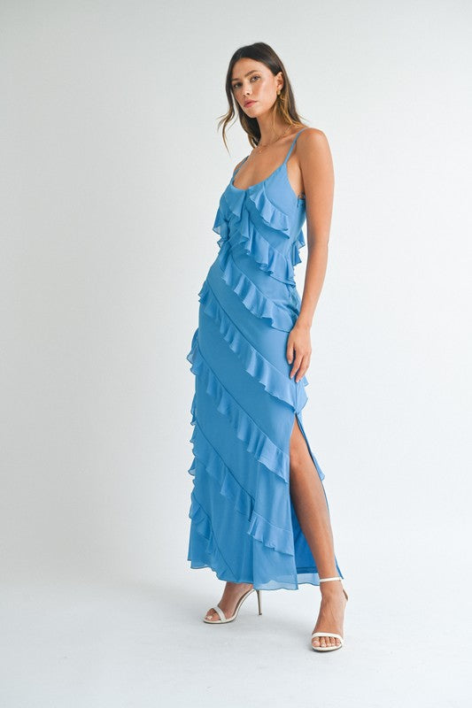 Aqua Ruffle Maxi Dress