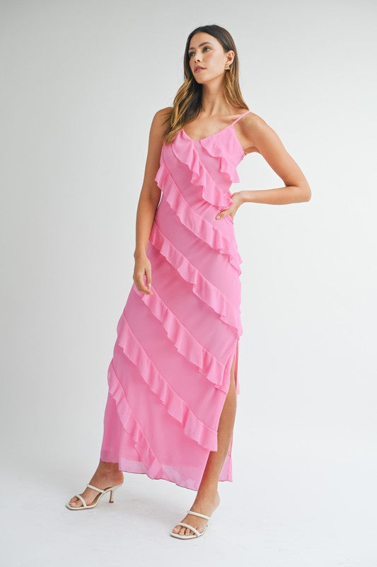 Pink Ruffle Maxi Dress