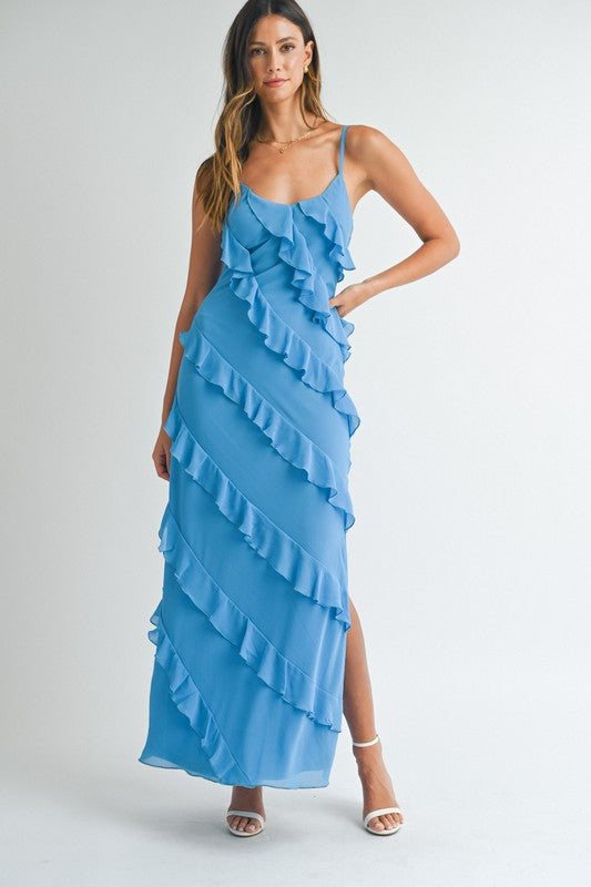 Aqua Ruffle Maxi Dress