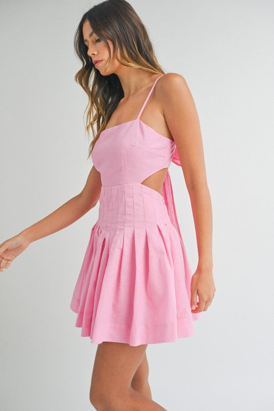 Pink Bow Strap Mini Dress