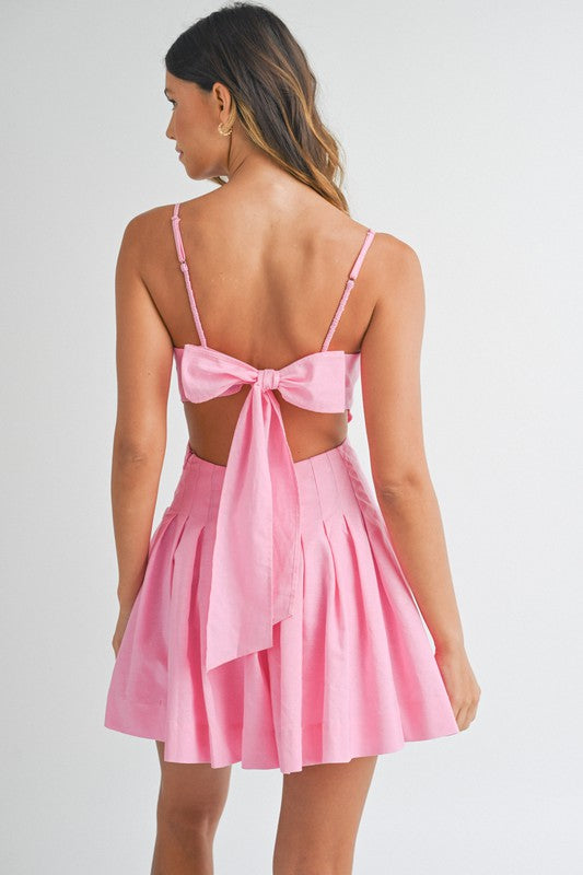 Pink Bow Strap Mini Dress