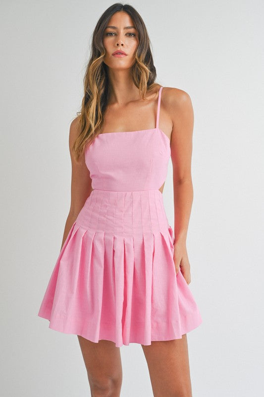 Pink Bow Strap Mini Dress