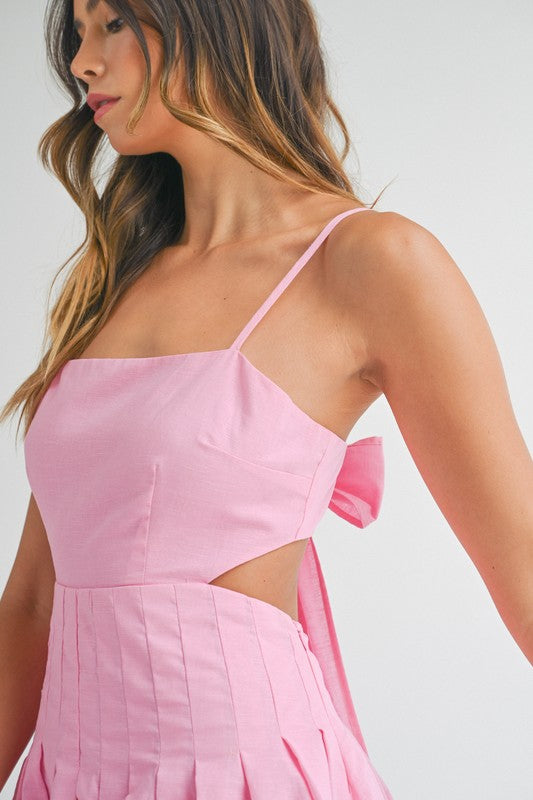 Pink Bow Strap Mini Dress