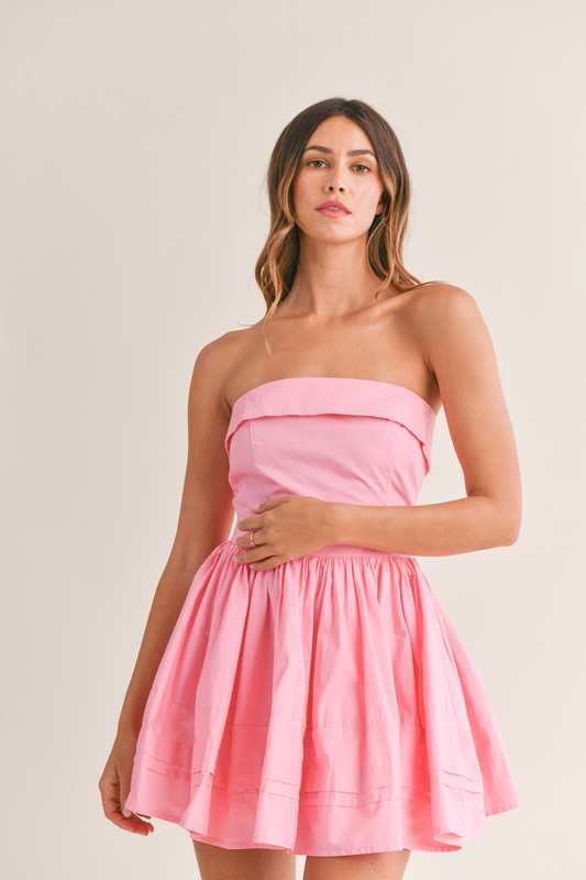 Candy Pink Poplin Strapless Dress