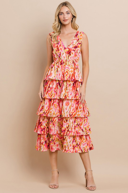 Pink Printed Ruffle Dress