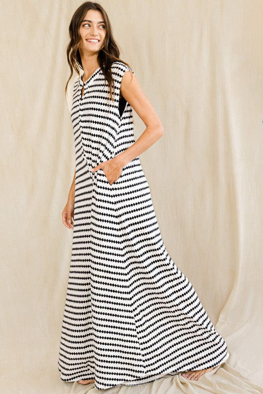 Wide Leg Stripe Knit Jumpsuit