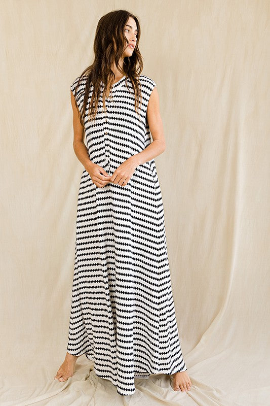 Wide Leg Stripe Knit Jumpsuit