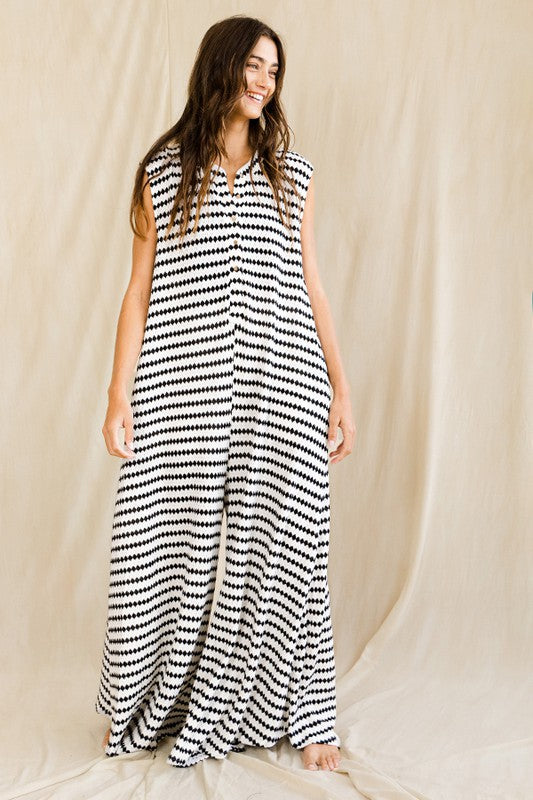 Wide Leg Stripe Knit Jumpsuit