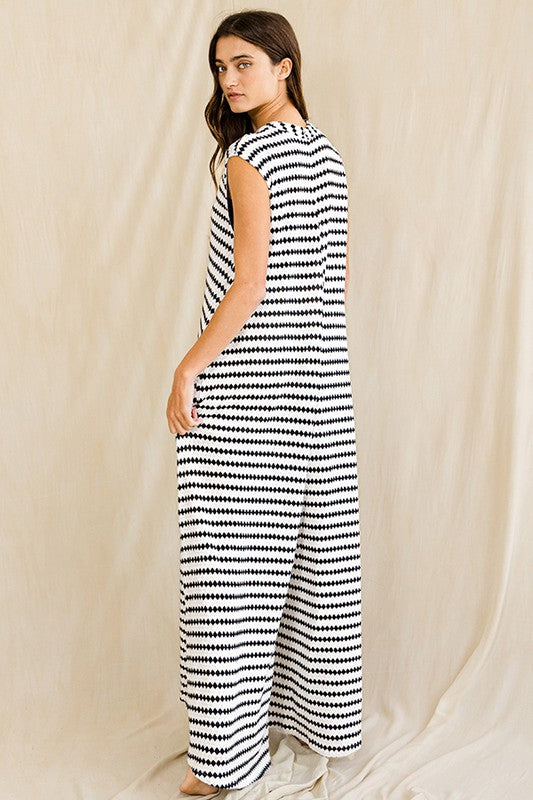 Wide Leg Stripe Knit Jumpsuit