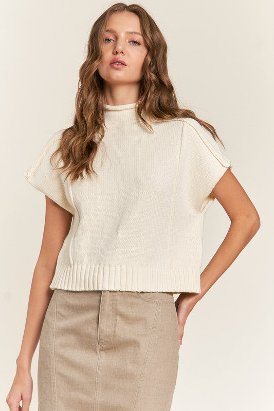 Ivory Mockneck Sweater Vest