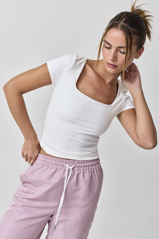 White Square Neck Top