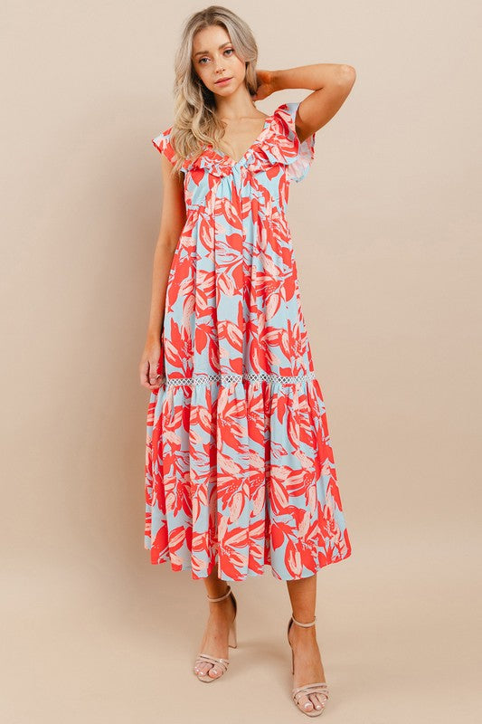 Printed Flowy Fit Midi Dress