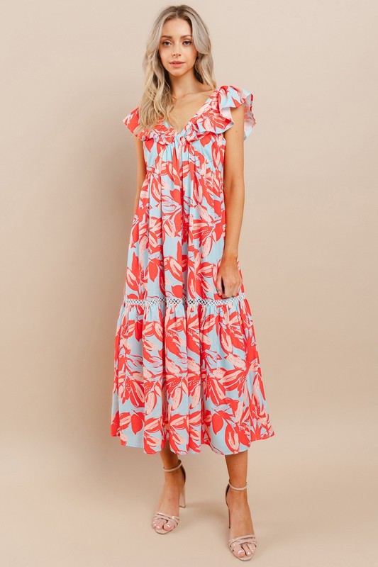 Printed Flowy Fit Midi Dress