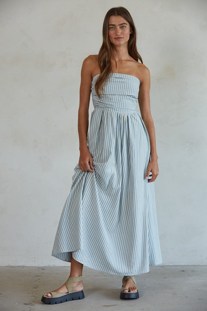 Blue & White Strapless Dress