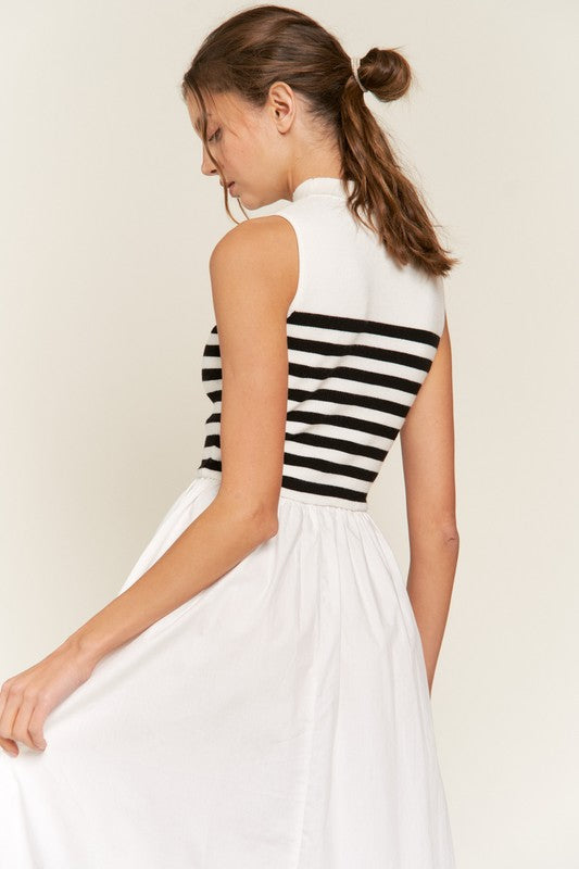 White Maxi Stripe Knit Dress