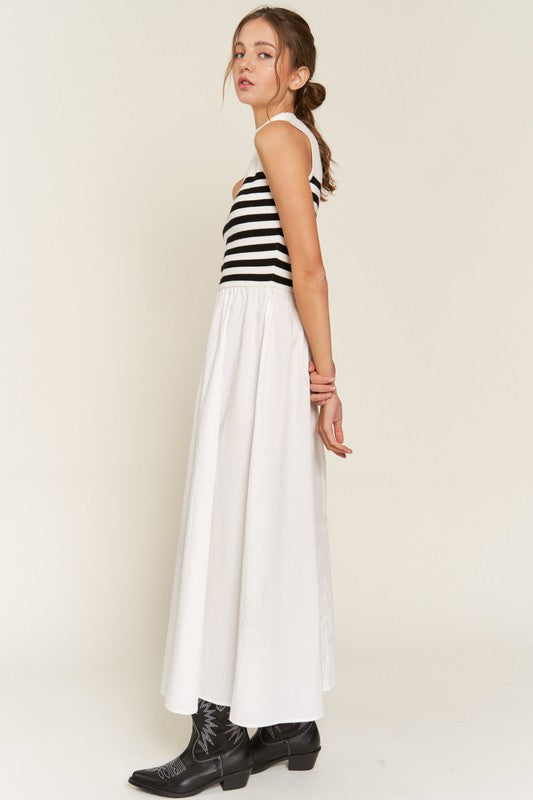 White Maxi Stripe Knit Dress