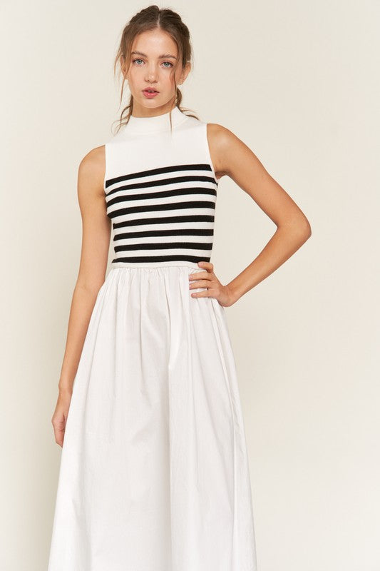 White Maxi Stripe Knit Dress