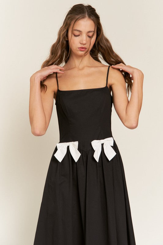 Black With White Bows Maxi Dress - RTS