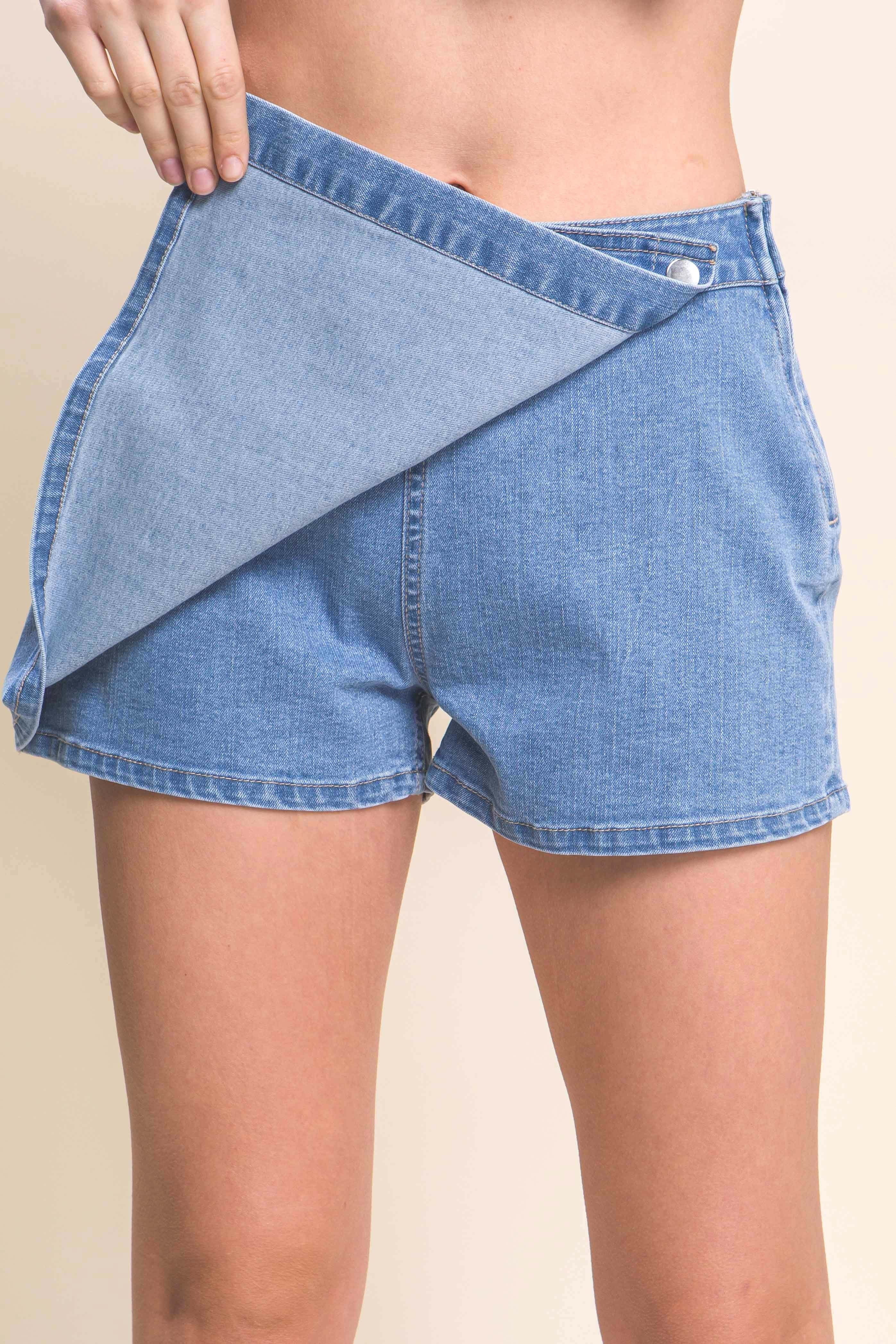 Lt Blue Button Wrap Skort
