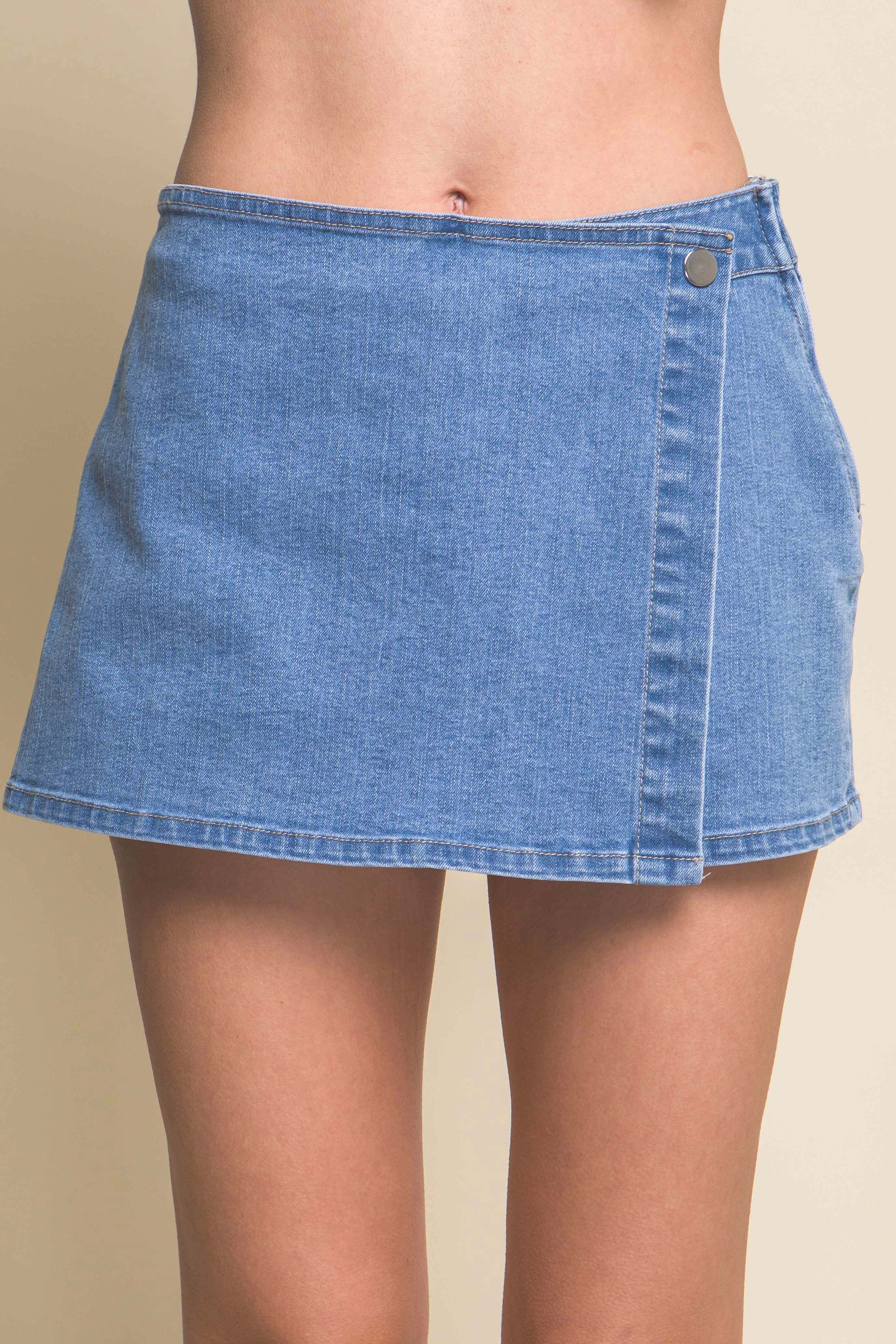 Lt Blue Button Wrap Skort
