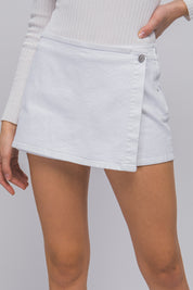 White Button Wrap Skort
