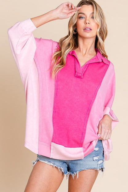 Pink Color Block Oversized Top