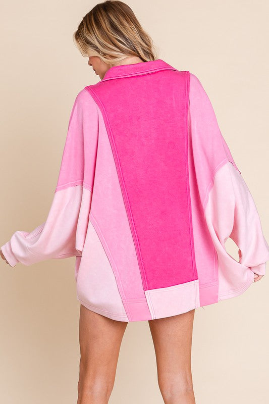 Pink Color Block Oversized Top