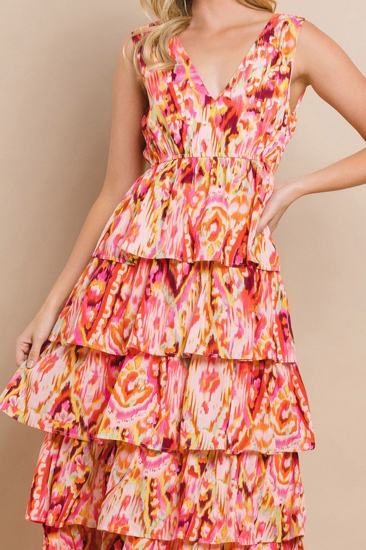 Pink Printed Ruffle Dress