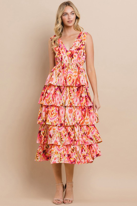 Pink Printed Ruffle Dress